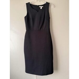 White House Black Market Black Ribbed Sleeveless Sheath Dress Notched Neck 4